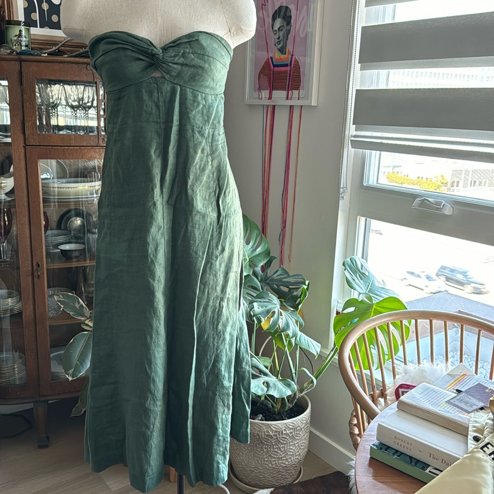 Madewell strapless linen dress Twist front.